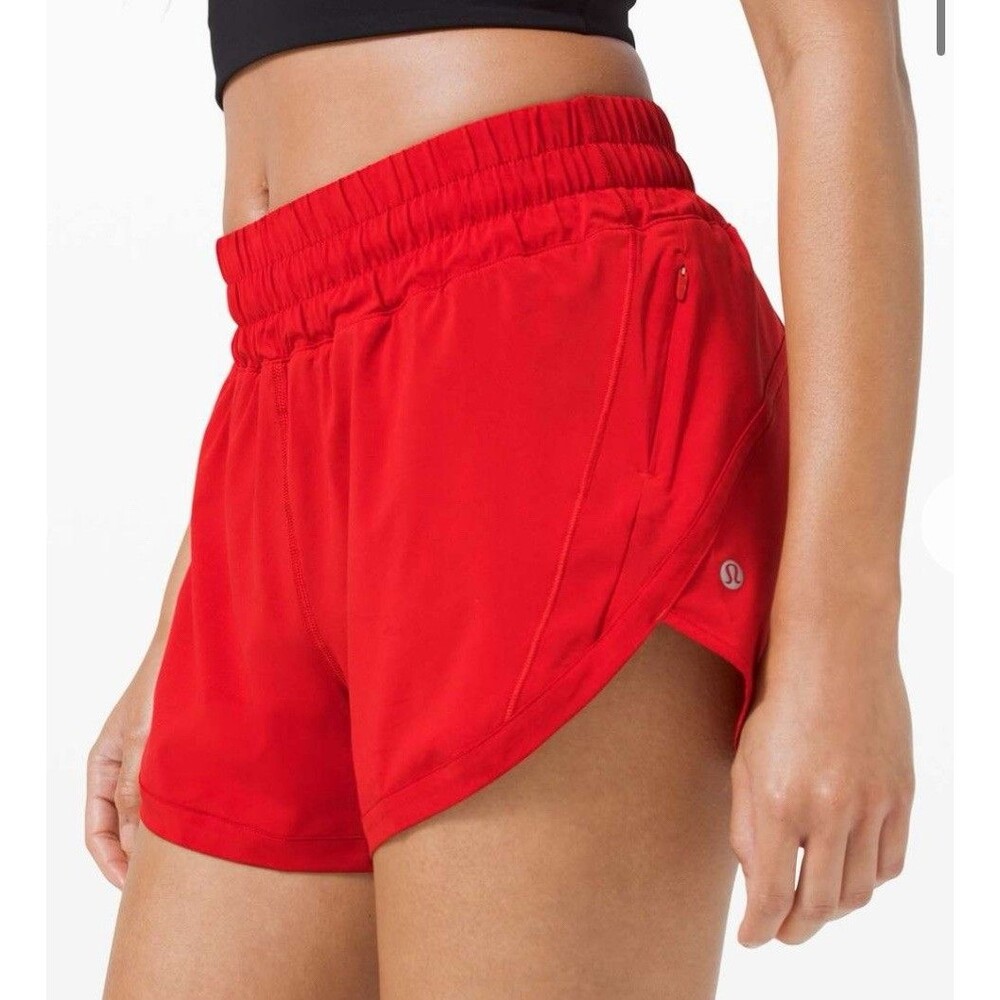 Lululemon Track That High Rise Lined Short 3" Red Sz 4 Lightweight Active Sports